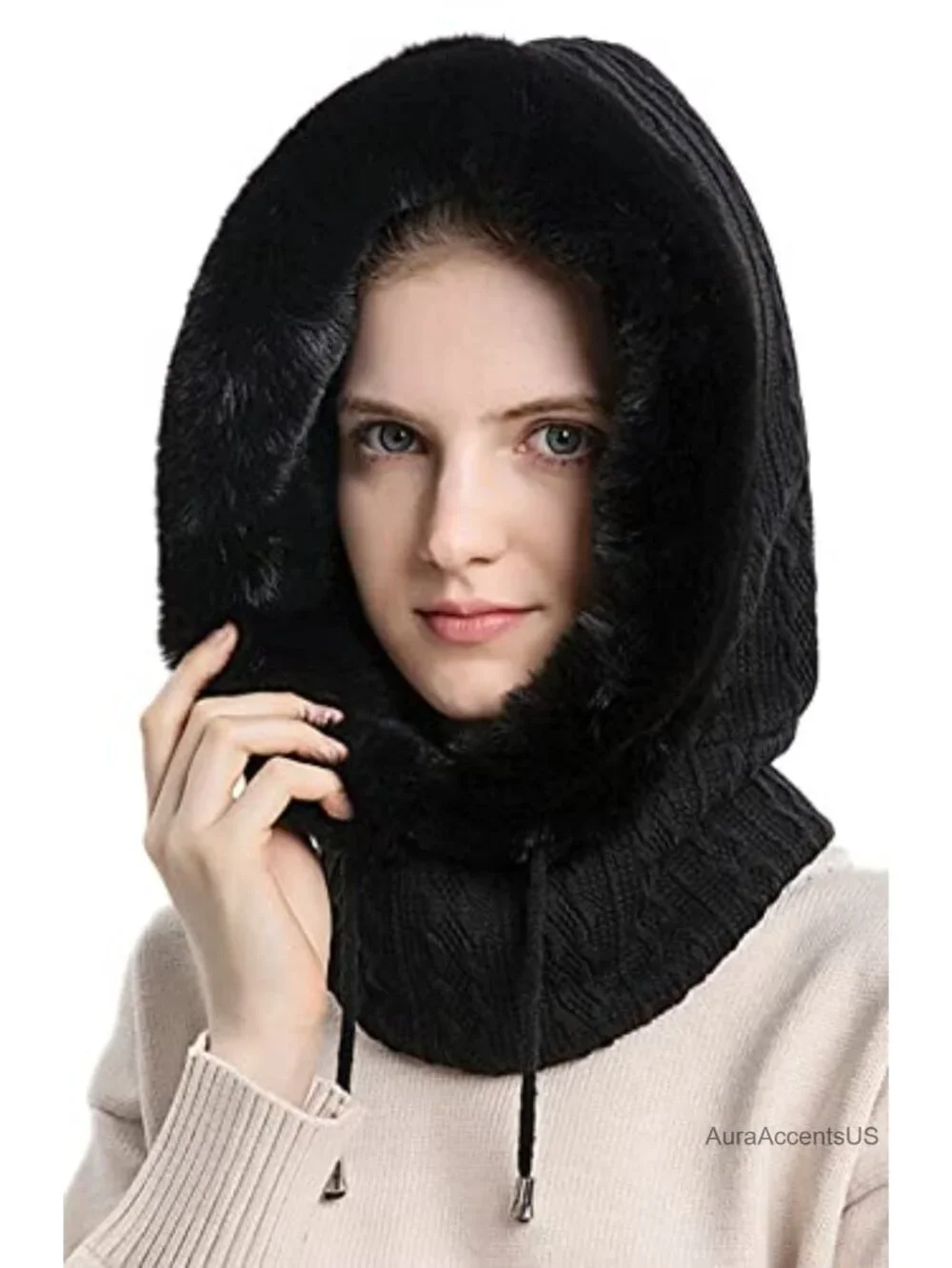 Women's All-in-One Faux Fur Lined Winter Balaclava Beanie Scarf Mask